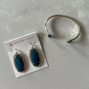 Kendra Scott Earrings and Matching Bracelet Blue and Gold